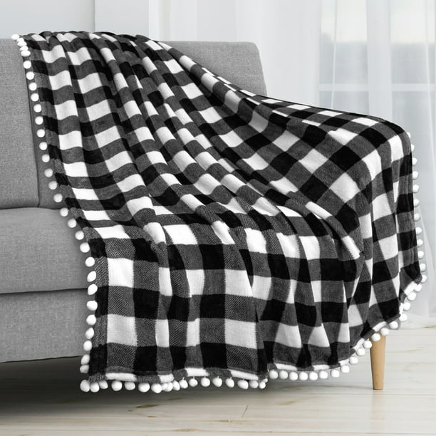 Lightweight Flannel Blankets for Couch Bed Living Room Sweet Farm Grey and White Bufffalo Checkered Warm Fuzzy Plush Throw 60x 80 Simple Plaid Home Fleece Throw Blanket Twin Size 
